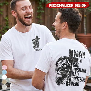 Christian Lion Cross Man Of God Personalized Shirt - Gift For Husband, Dad, Protector Hero