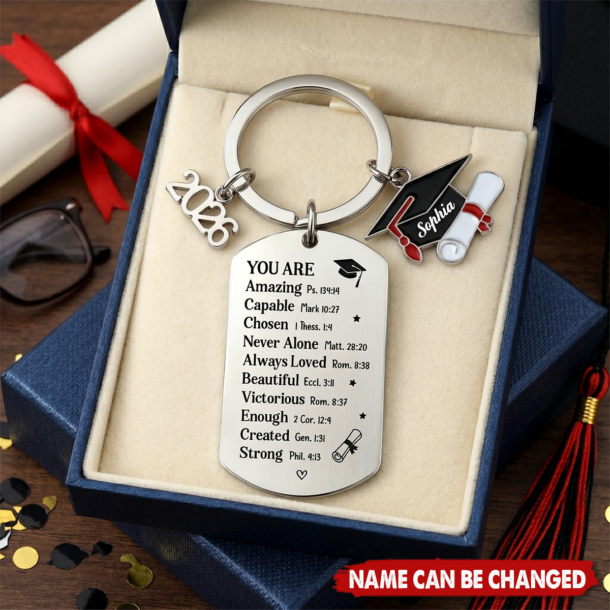 Never Alone, Always Loved - Personalized Graduation Keychain