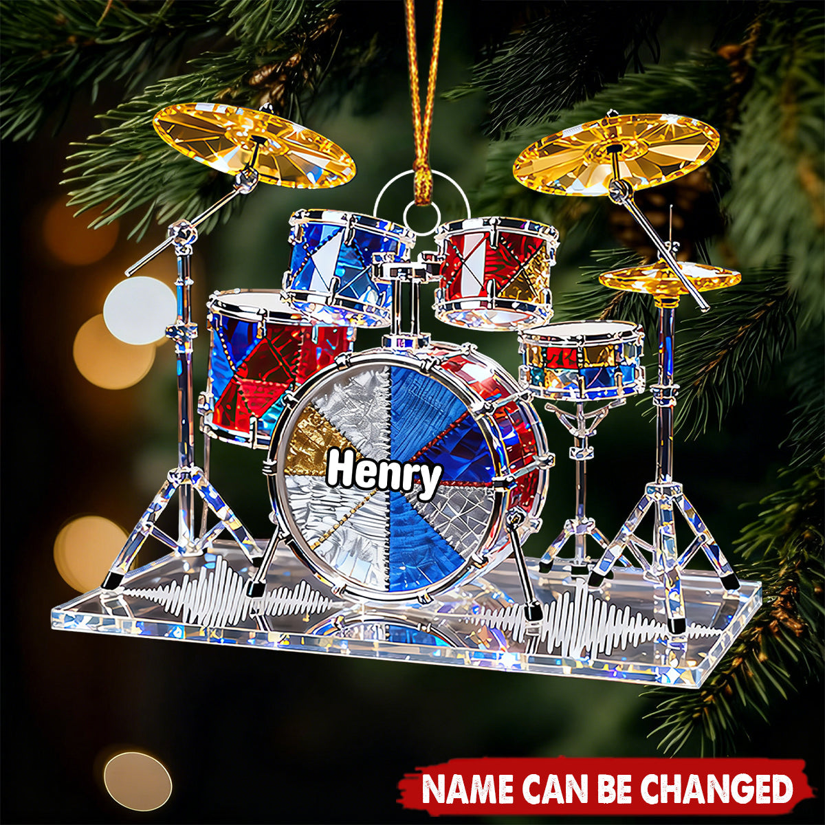 Custom Name Drum Christmas Ornament, Gift For Music Lover, Drummer Acrylic Ornament