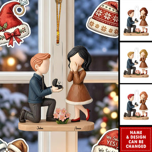 Personalized Couple Marriage Proposal Christmas Ornament, Custom She Said Yes Ornament, Engagement Gift For Couples, Newly Engaged Keepsake