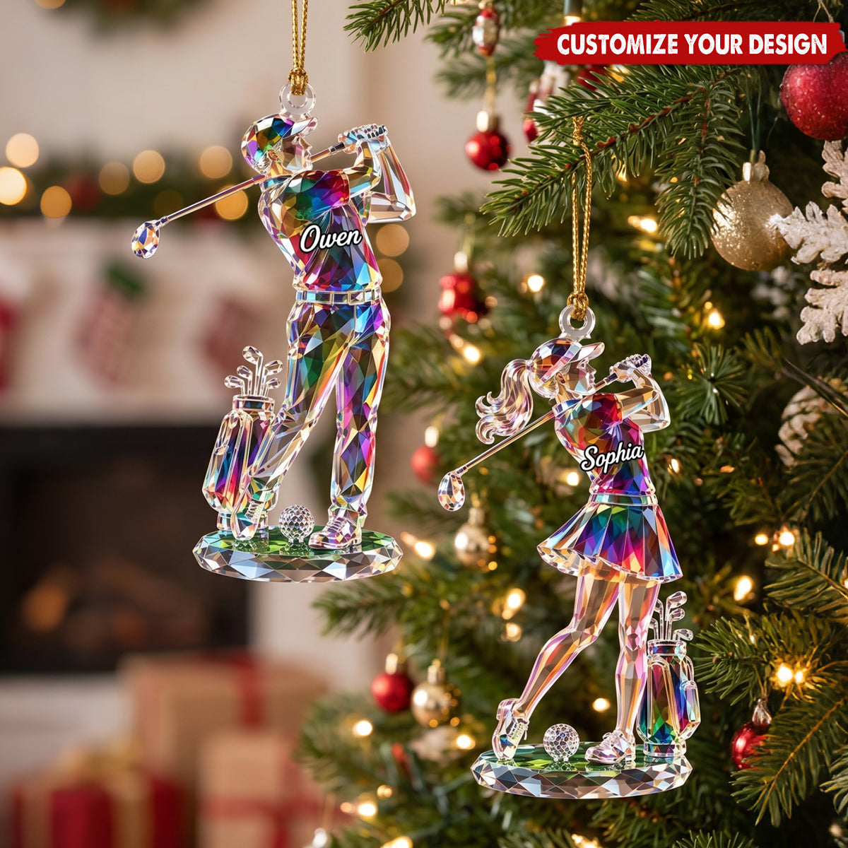 Personalized Golf Acrylic Ornament - Custom Name Golfer Christmas Ornament