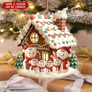 Gingerbread House With Snowman Family - Personalized Acrylic Ornament