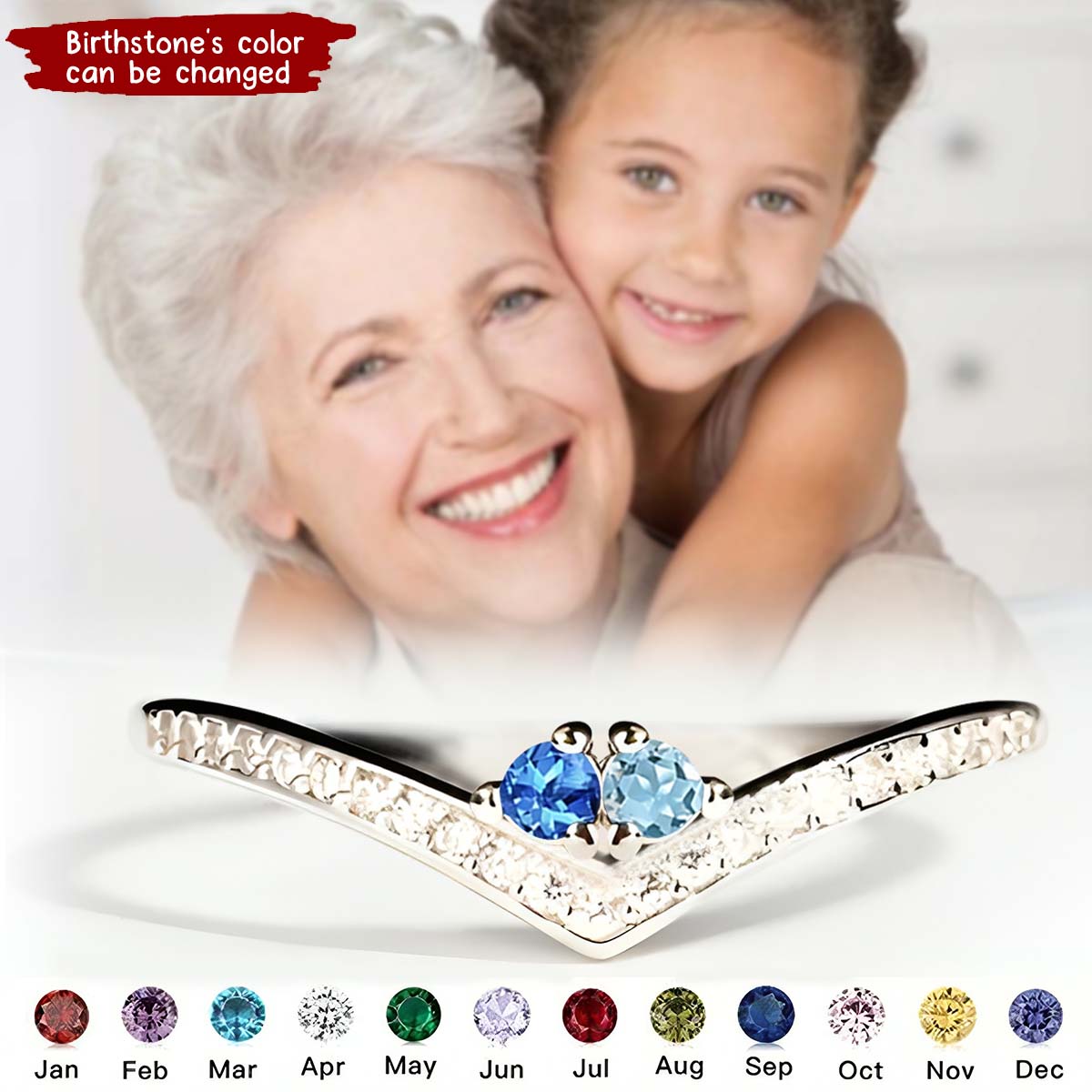 Custom 1-6 Birthstones Chevron Pave Ring