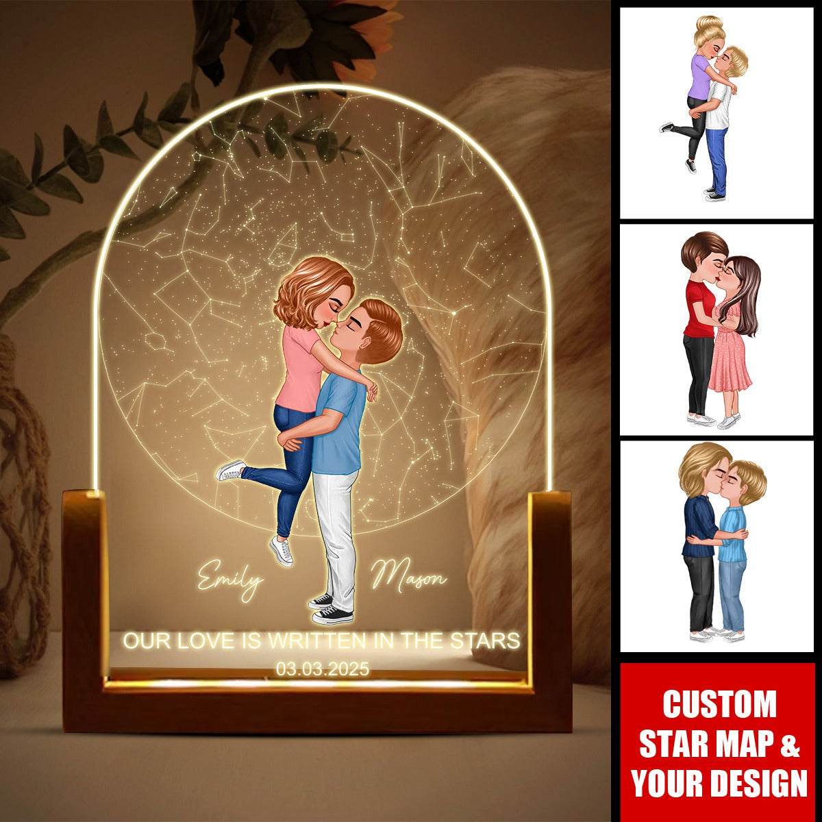 Couple Hugging Kissing - Personalized Star Map LED Night Light