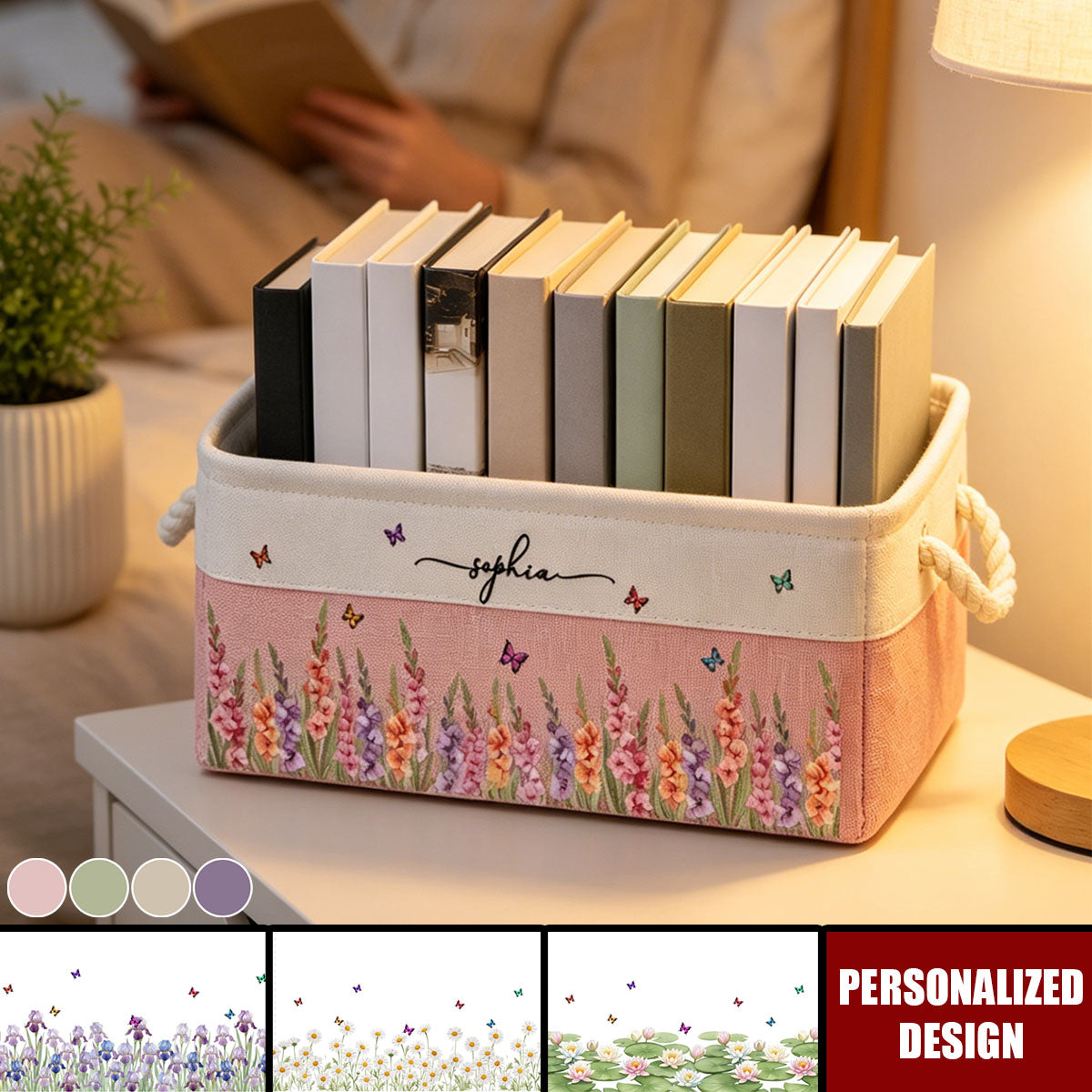 Custom Name Birth Flower Unique Present for Women - Personalized Storage Basket