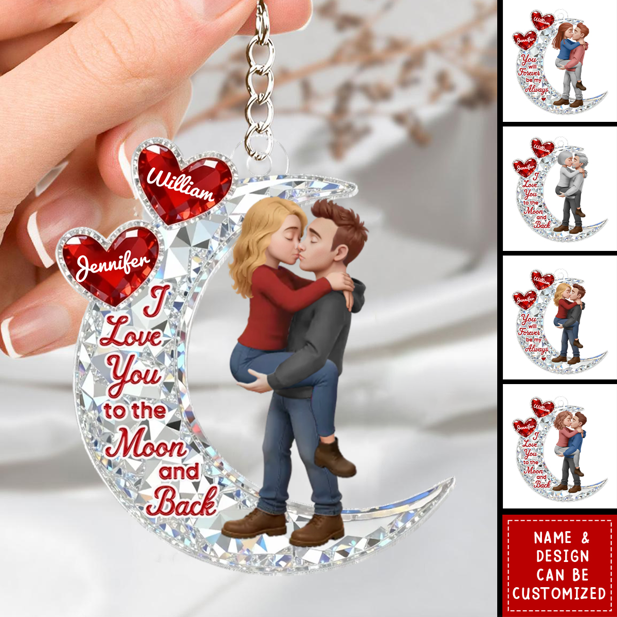 Couple Hug On Moon - Personalized Acrylic Keychain, Gift For Couple, Gift For Him, For Her