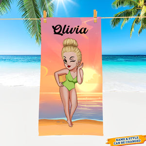 Lady Personalized Beach Towels for Adults Sand Free Beach Towel Beach Accessories for Vacation Must Haves, Travel Towels, Beach Essentials for Women, Girls Beach Towel