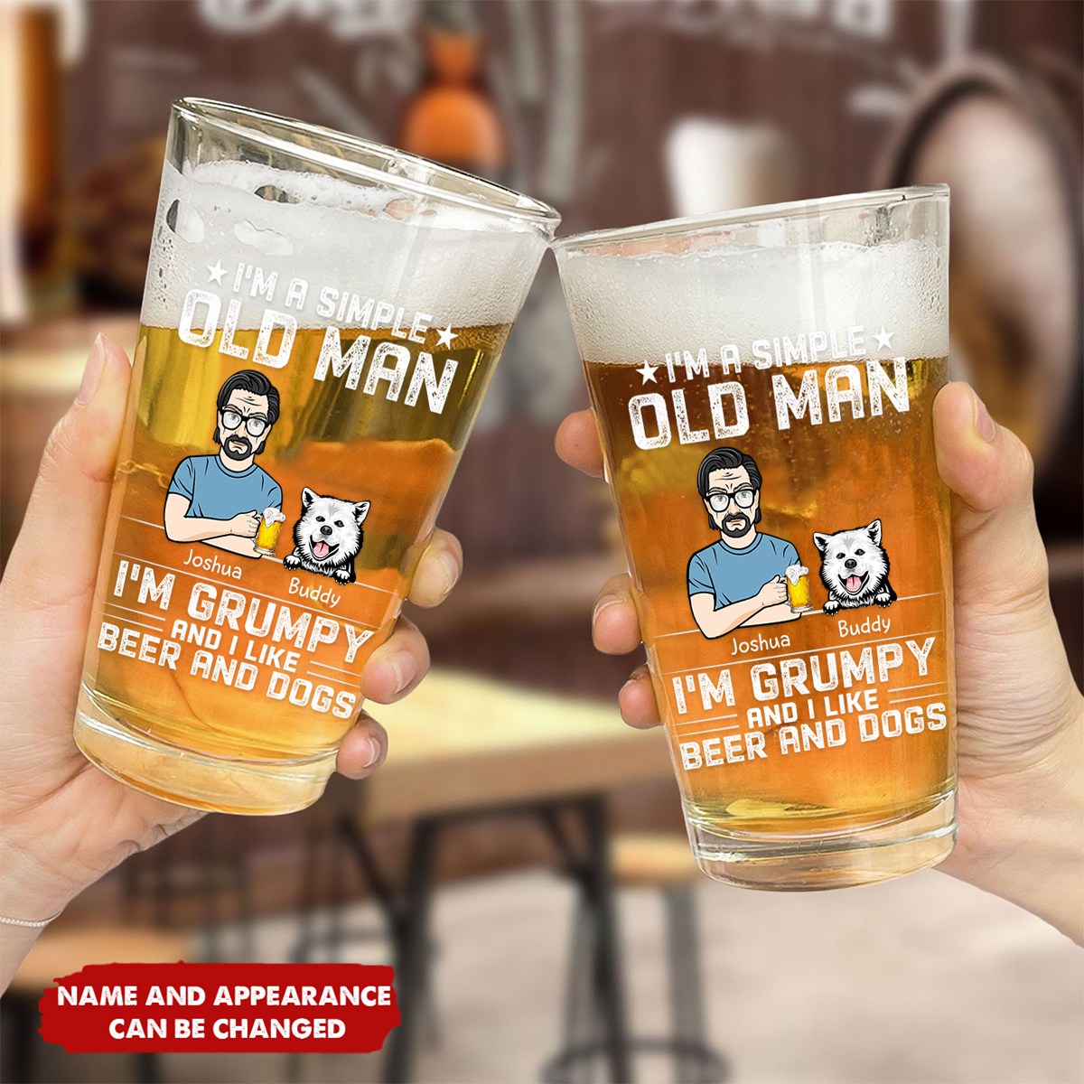 Simple Old Man Grumpy Like Dogs & Beer - Personalized Beer Glass, Gift For Dog Lover & Beer Lover
