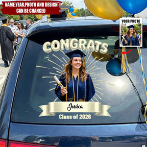 Graduation Photo with Firework Congrats - Personalized Decal