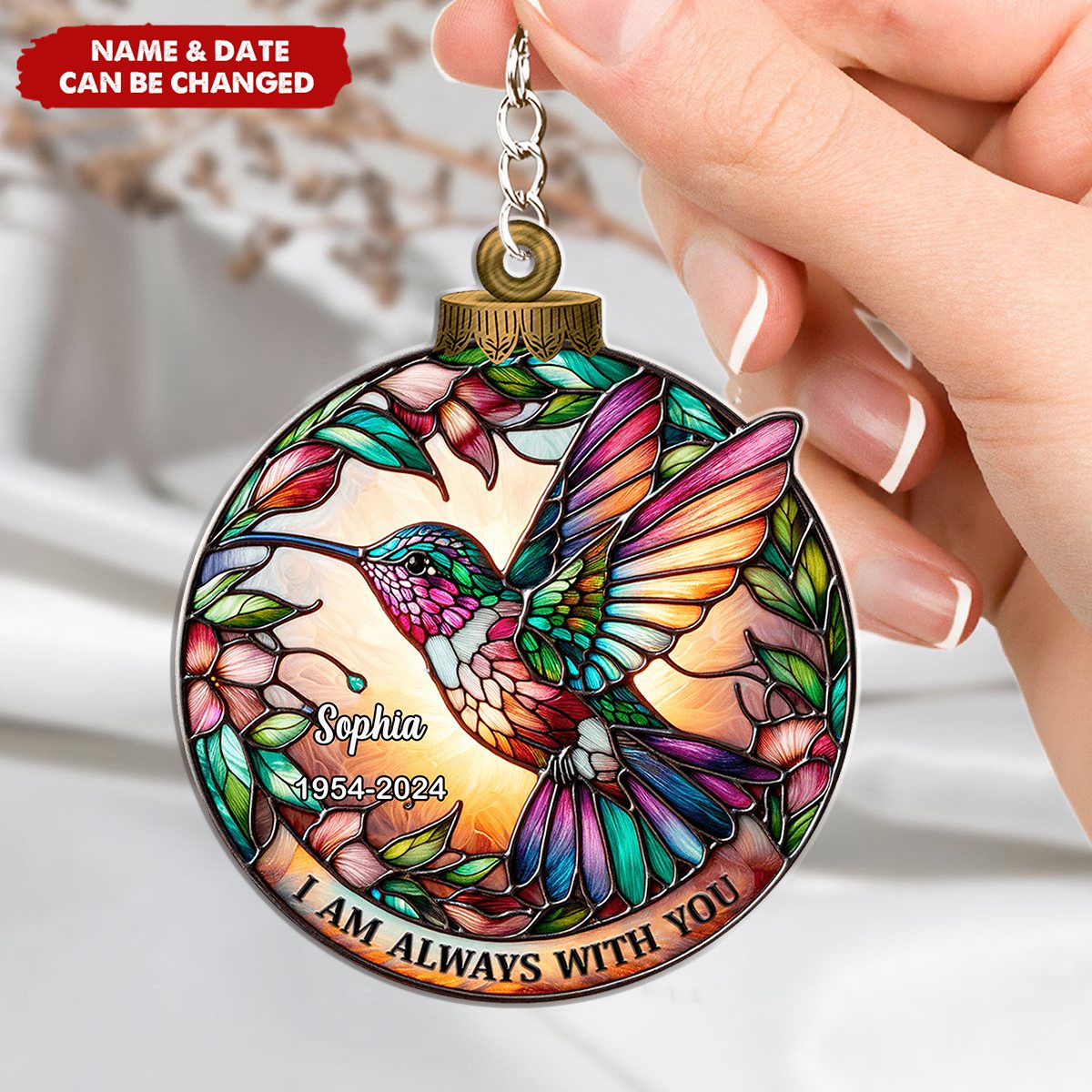Memorial Hummingbird Personalized Acrylic Keychain