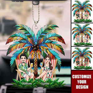 Under The Palm Tree Happy Couple - Personalized Couple Car Ornament