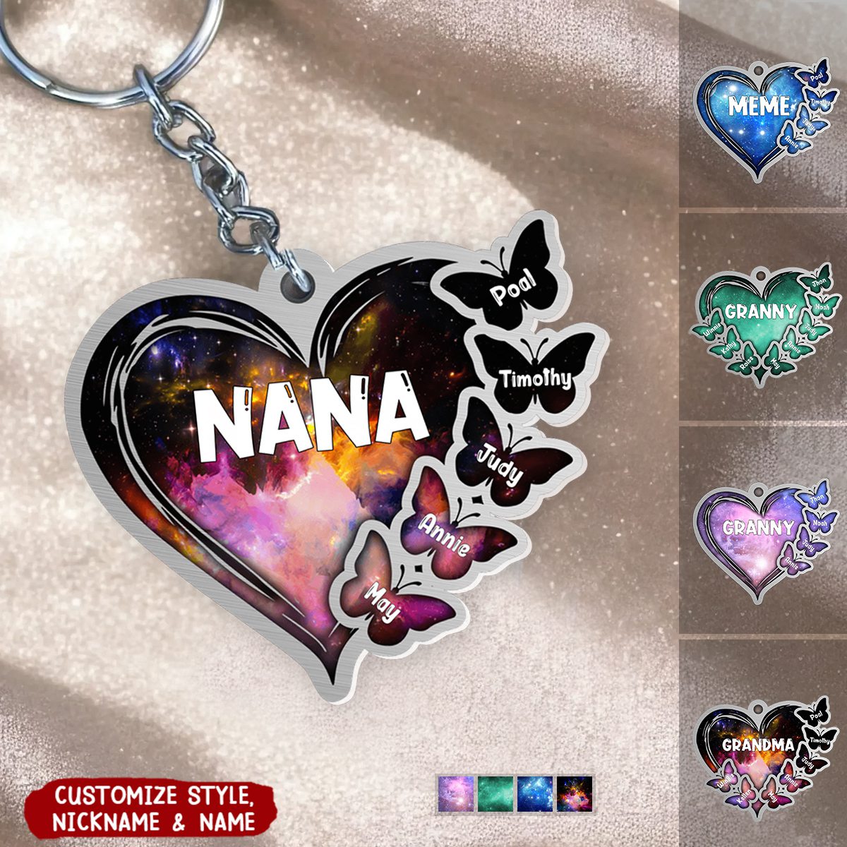 Personalized Nebula Butterfly On Heart Acrylic Keychain