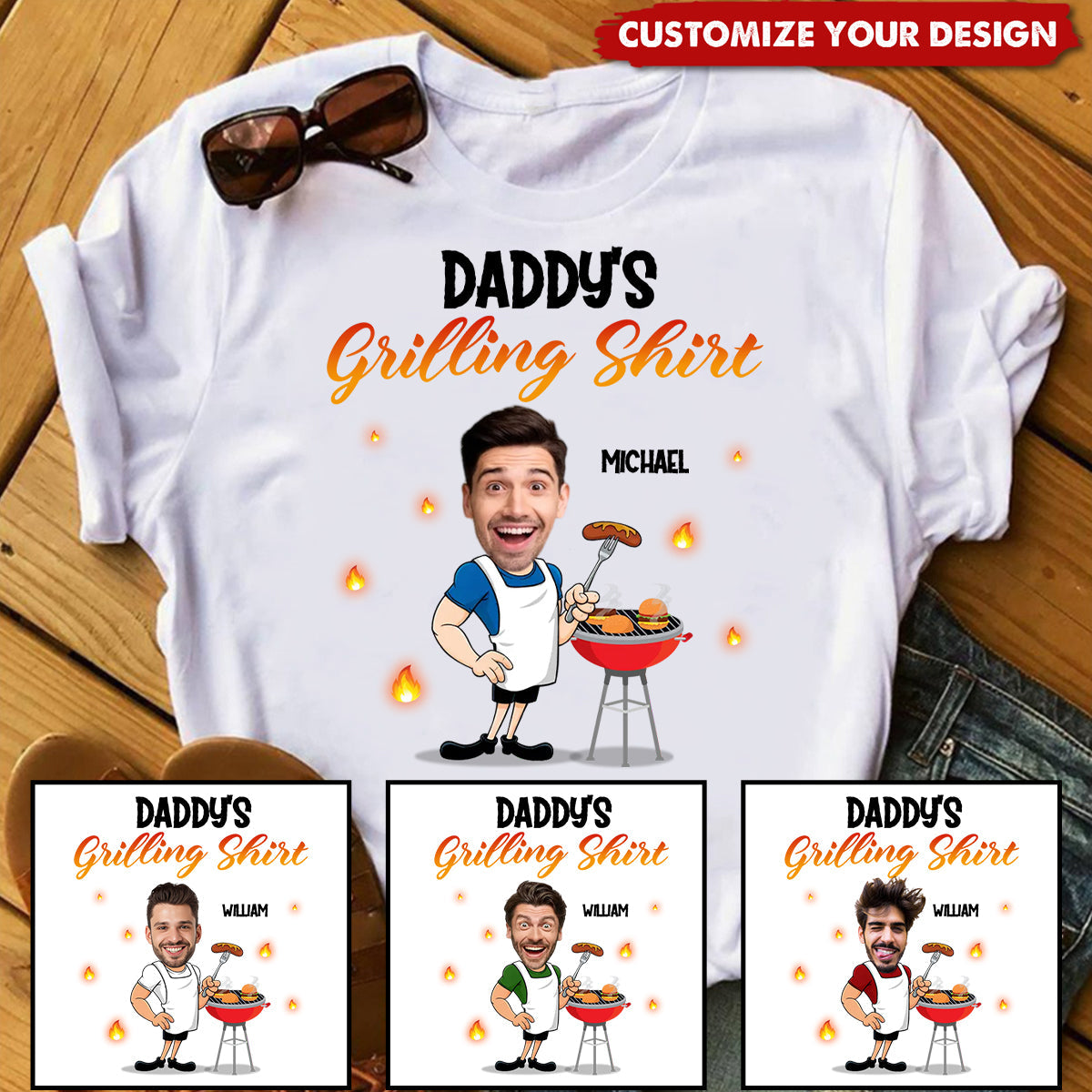Custom Photo Master Of The Grill - Family Personalized T-shirt