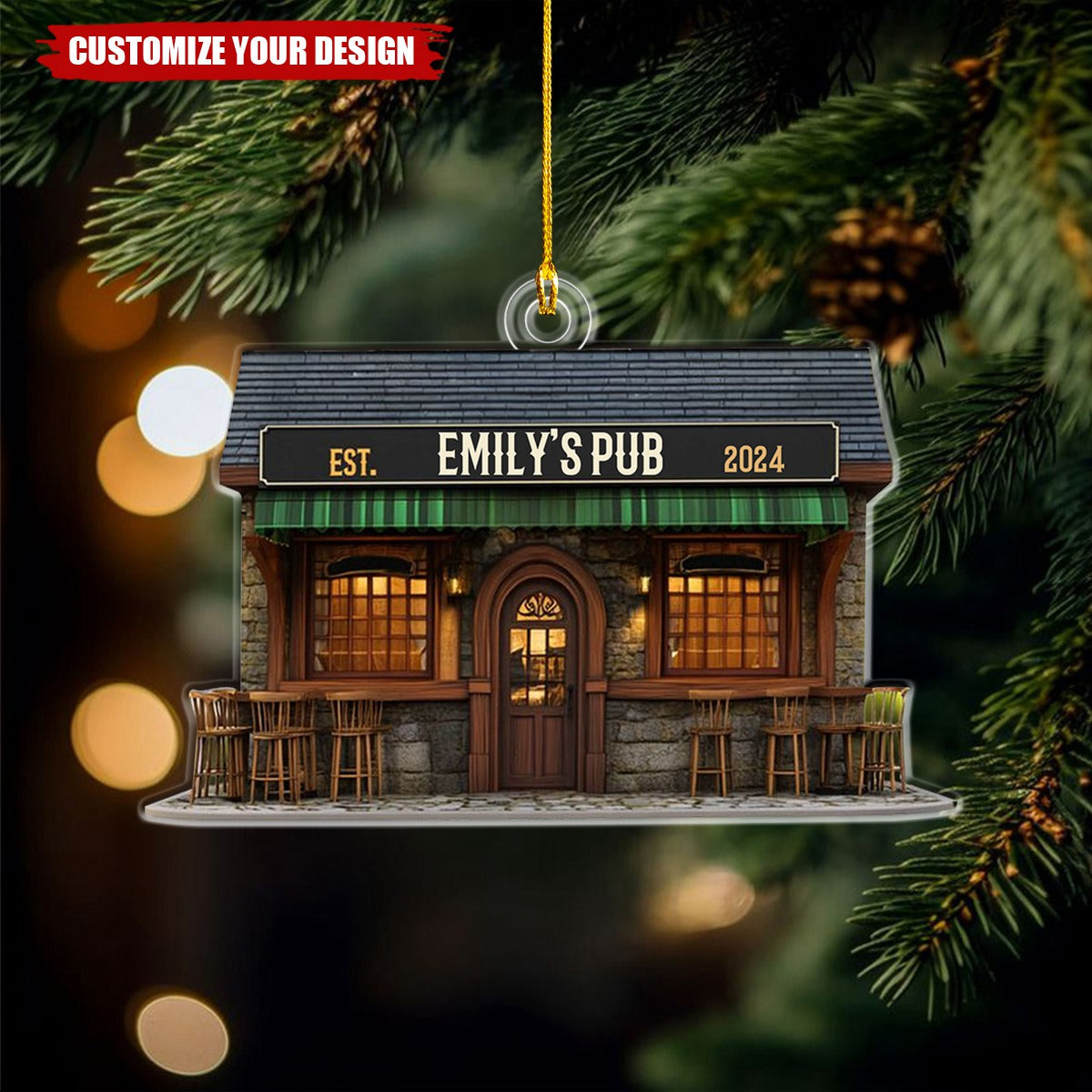 Custom Name Pub Flat Ornament - Personalized Acrylic Christmas Ornament