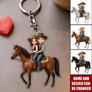 3D Effect Couple And Their Horse - Personalized Keychain
