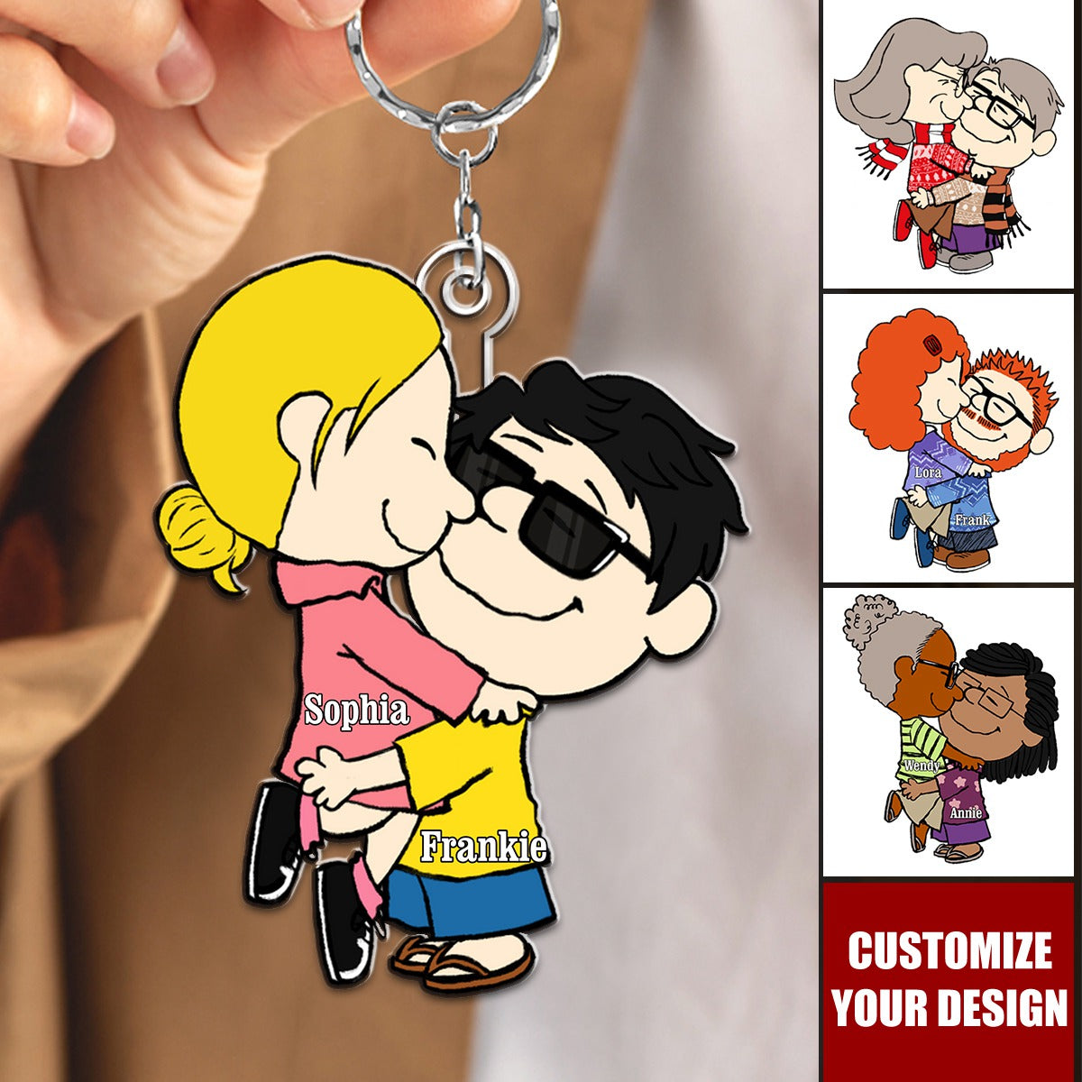 Adorable Cartoon Couple Personalized Acrylic Keychain