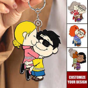 Adorable Cartoon Couple Personalized Acrylic Keychain