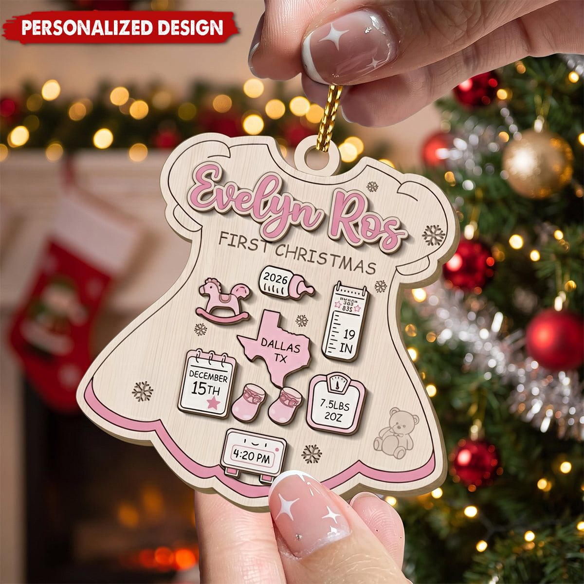 Personalized Baby First Christmas Ornament - Birth Details Keepsake Decoration for Newborn
