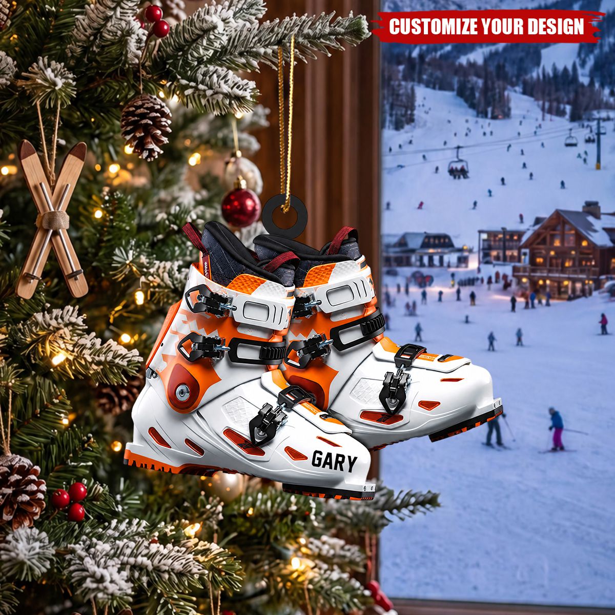 Custom Name Ski Boots Christmas Ornament - Personalized Christmas Tree Hanging Decor