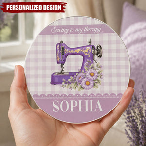 Personalized Sewing Lover Ceramic Coaster - Vintage Sewing Machine Themed Drink Coaster