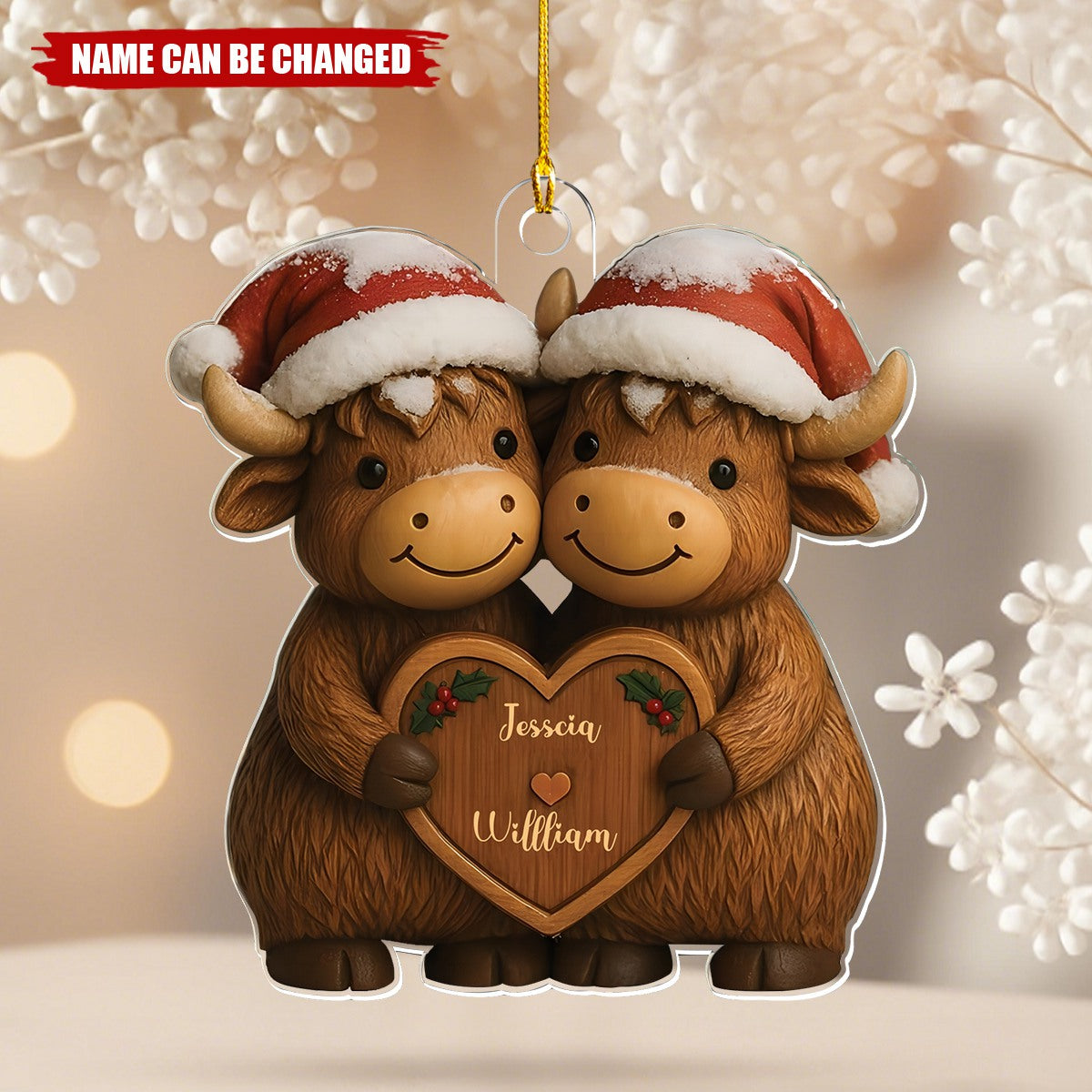 Personalized Couple Cow Christmas Acrylic Ornament