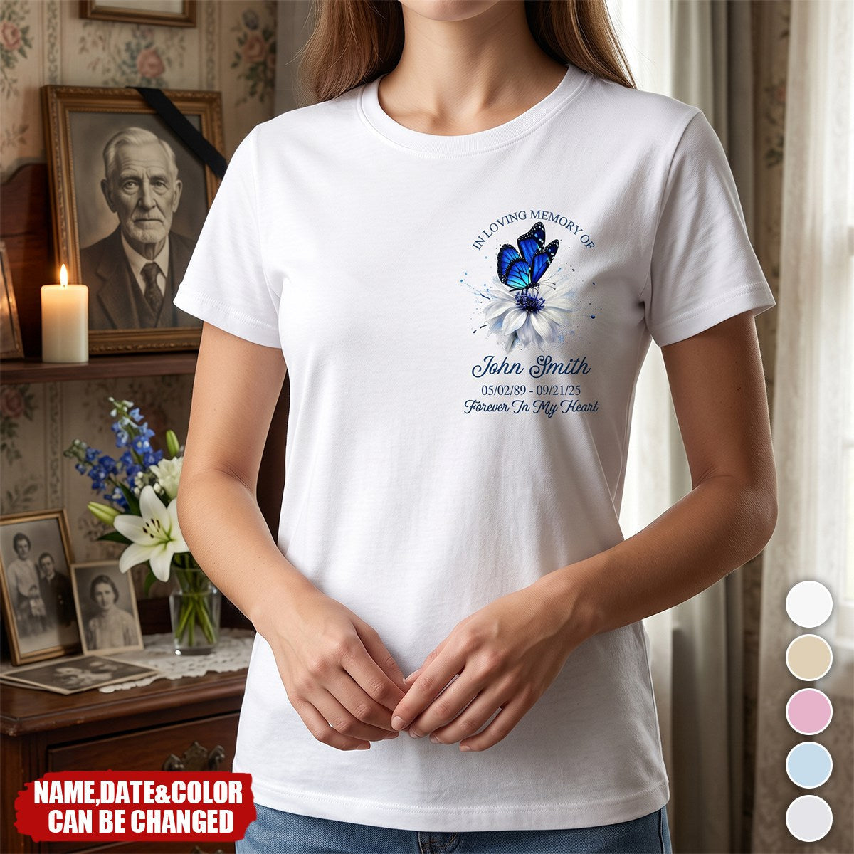 Memorial Butterfly Forever In My Heart - Personalized Shirt - Remembrance Gift