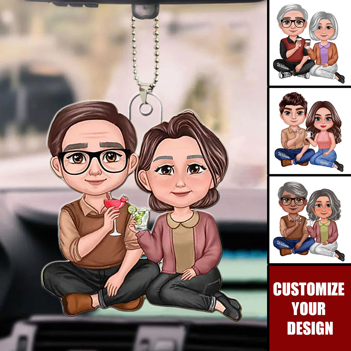 Doll Couple Sitting Personalized Acrylic Ornament