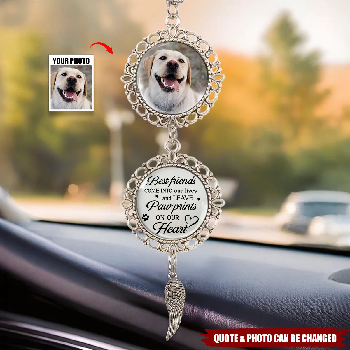 Custom Personalized Dog Memorial Car Hanging Ornament With Charm - Upload Photo - A Piece Of My Heart Lives In Heaven