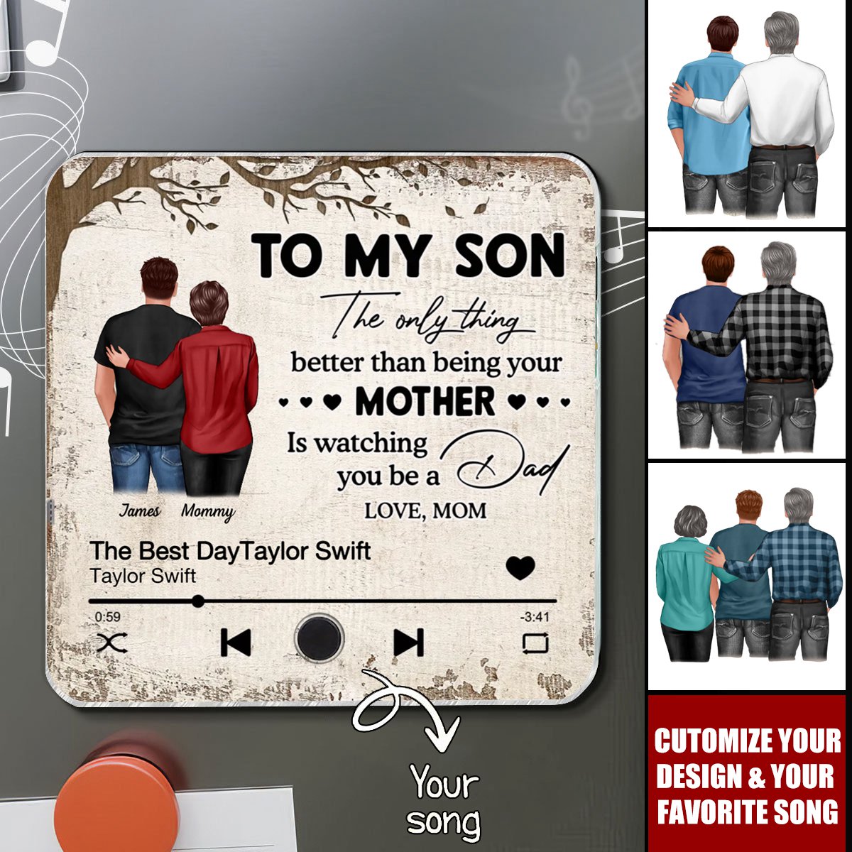 To My Son From Mom Dad - Personalized Music Fridge Magnet, Father's Day Gift For Son