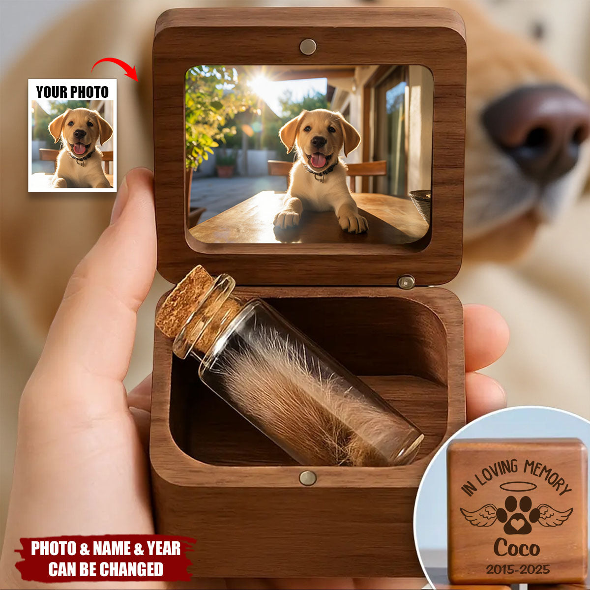 Custom Photo Wooden Fur Memorial Keepsake Box - In Loving Memory