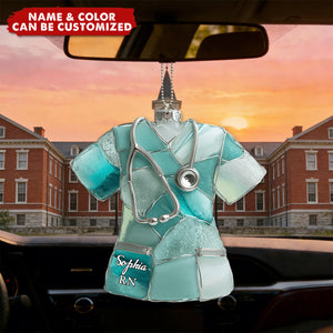 Sea Glass Nurse Scrub - Personalized Car Ornament