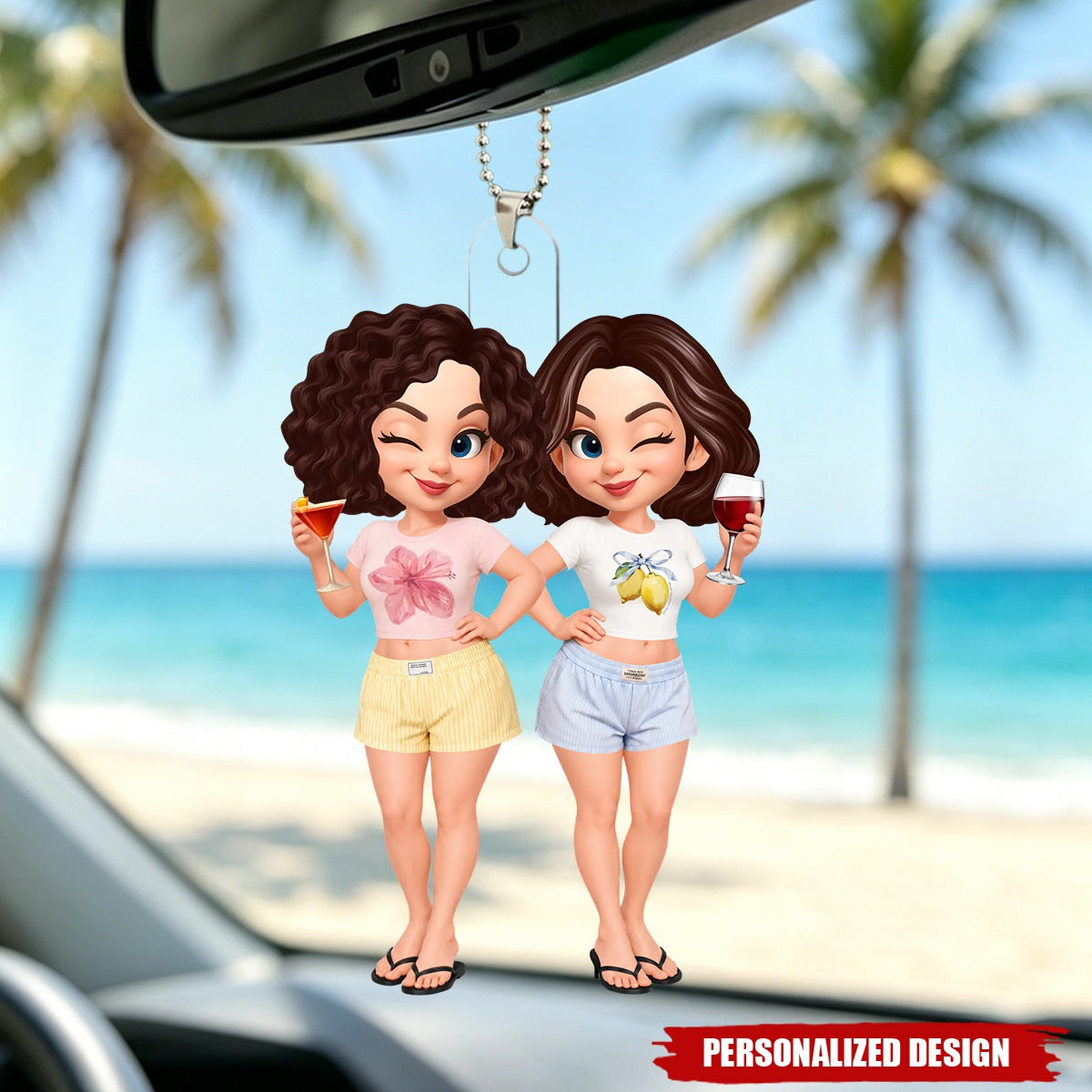 Besties Sisters Effect Pink - Personalized Acrylic Car Ornament