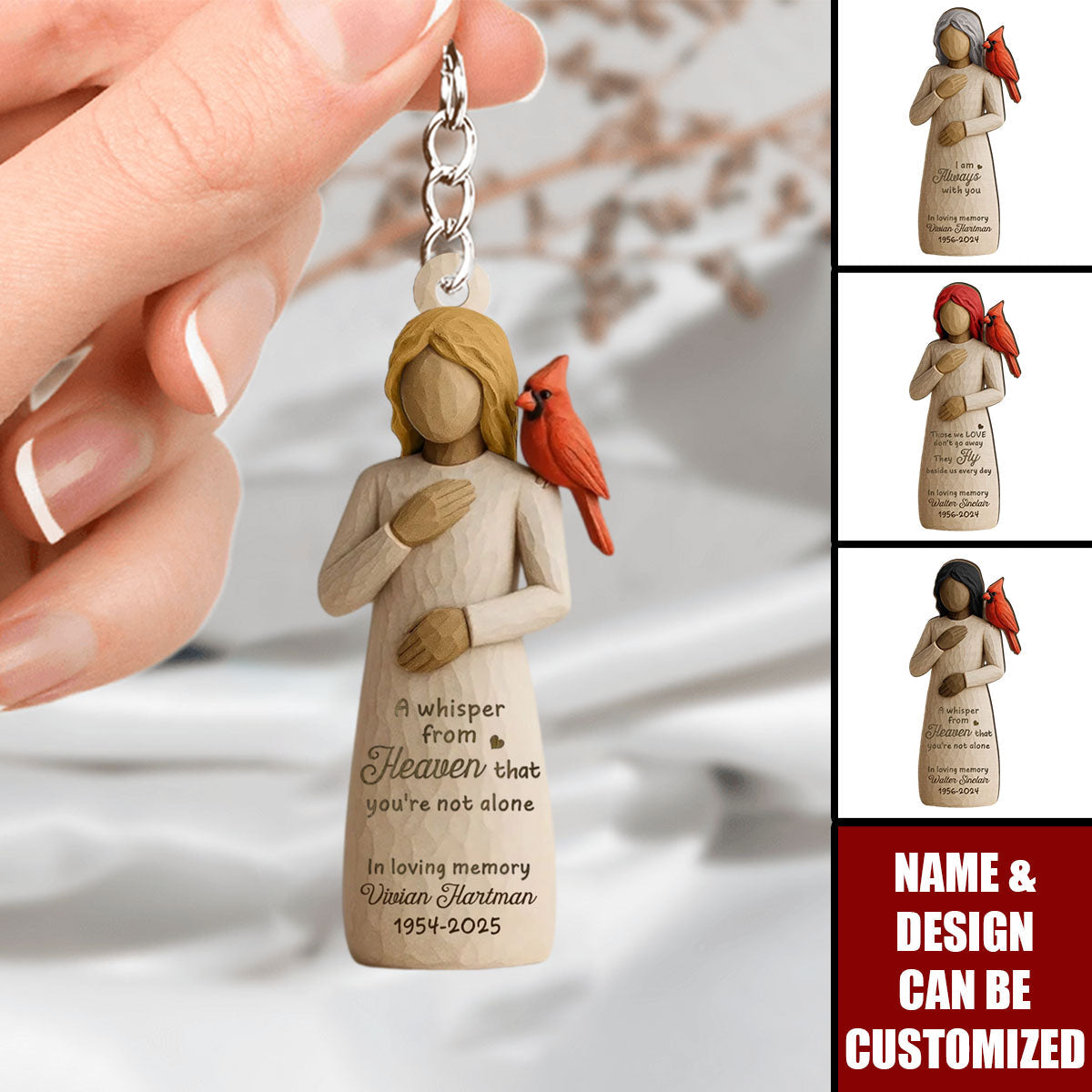 Always With You Cardinal & Woman Personalized Acrylic Keychain, Memorial Sympathy Gift