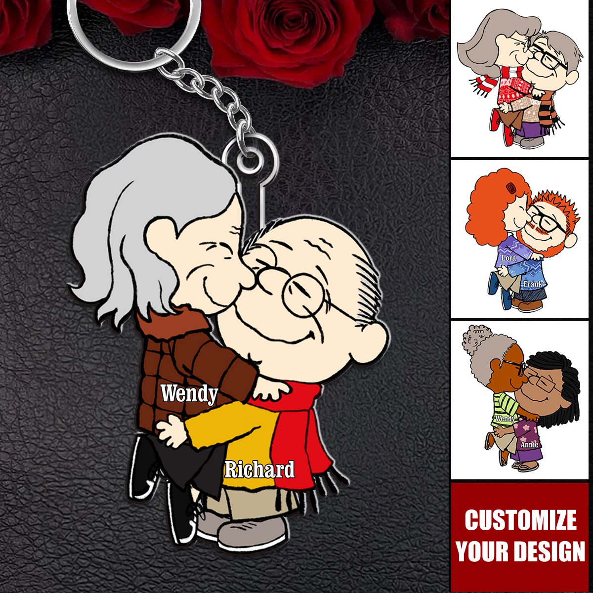 Adorable Cartoon Couple Personalized Acrylic Keychain