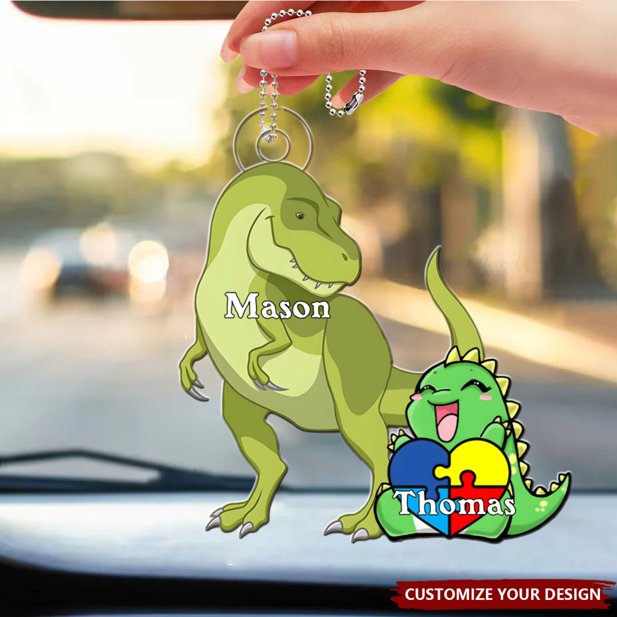 Proud Momsaurus Personalized Acrylic Car Ornament, Gifts For Autism Mom