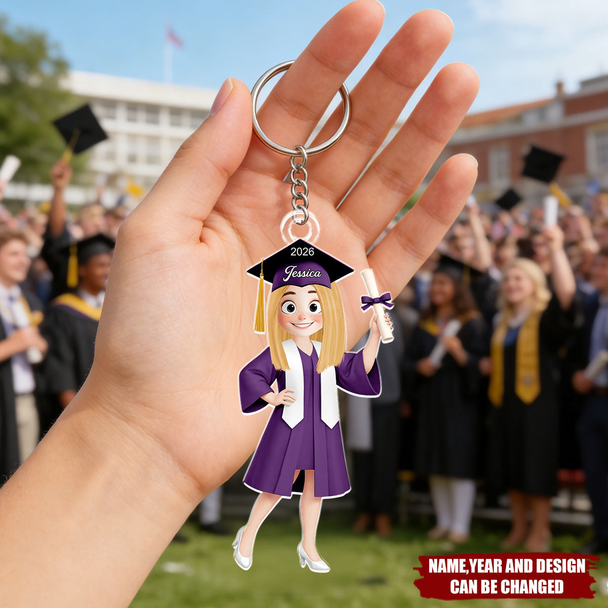 Graduation Cute Catoon Gift For Him Her - Personalized Acrylic Keychain