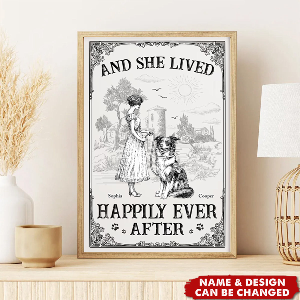 And She Lived Happily Ever After Dog Toile De Jouy - Personalized Poster