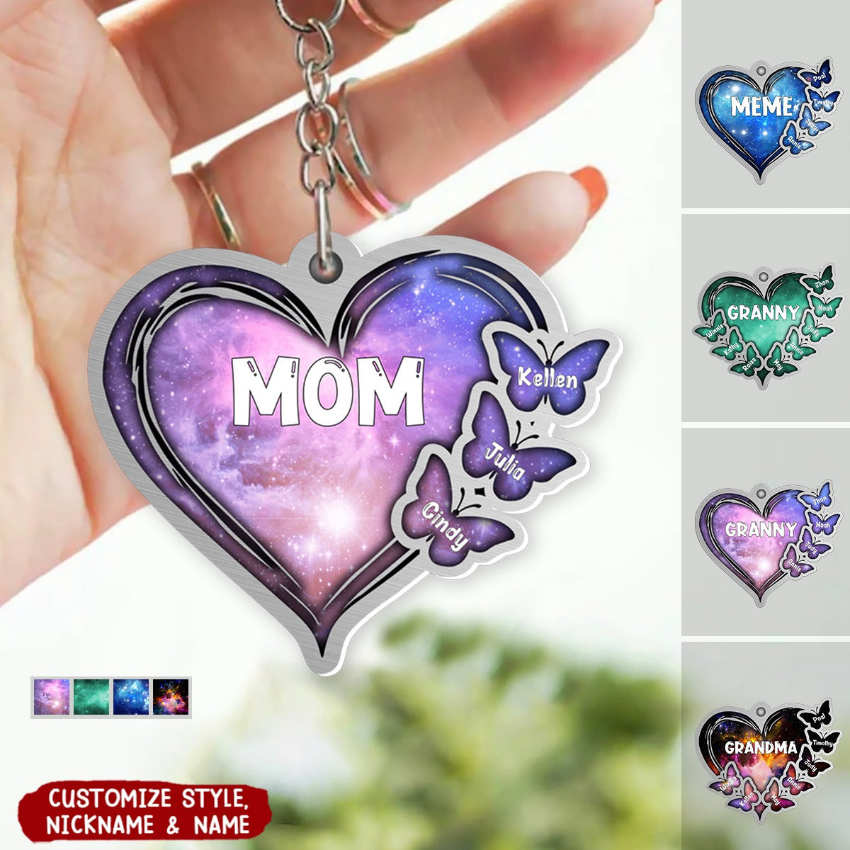 Personalized Nebula Butterfly On Heart Acrylic Keychain