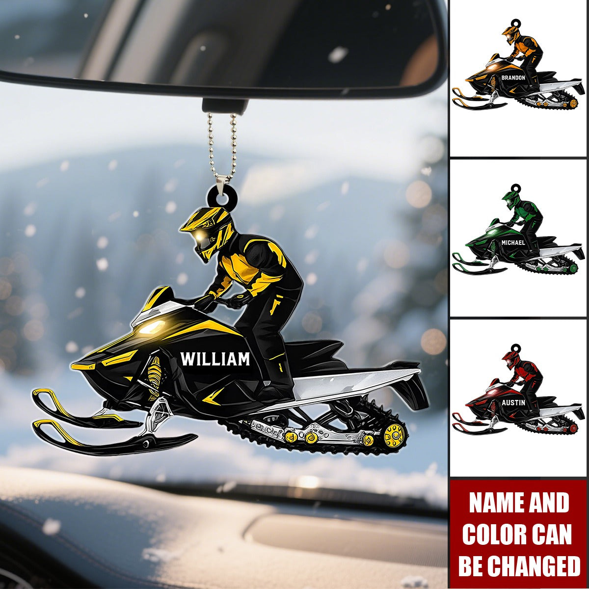 Snowmobile Rider - Personalized Car Ornament