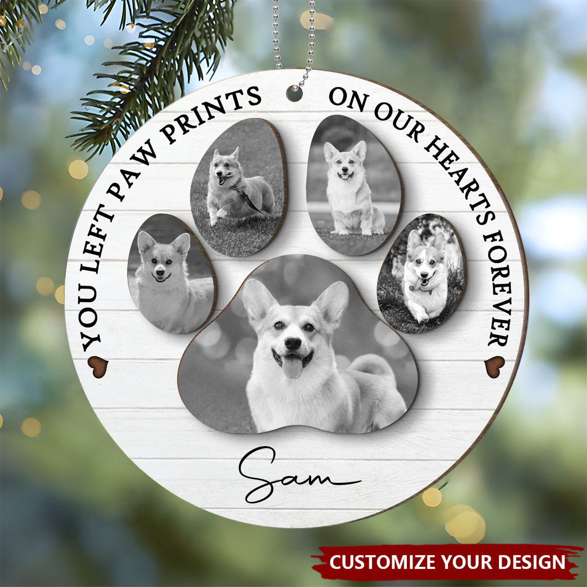You Left Paw Prints On Our Hearts Personalized 2-Layer Wooden Ornament