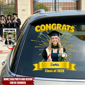 Graduation Photo with Firework Congrats - Personalized Decal