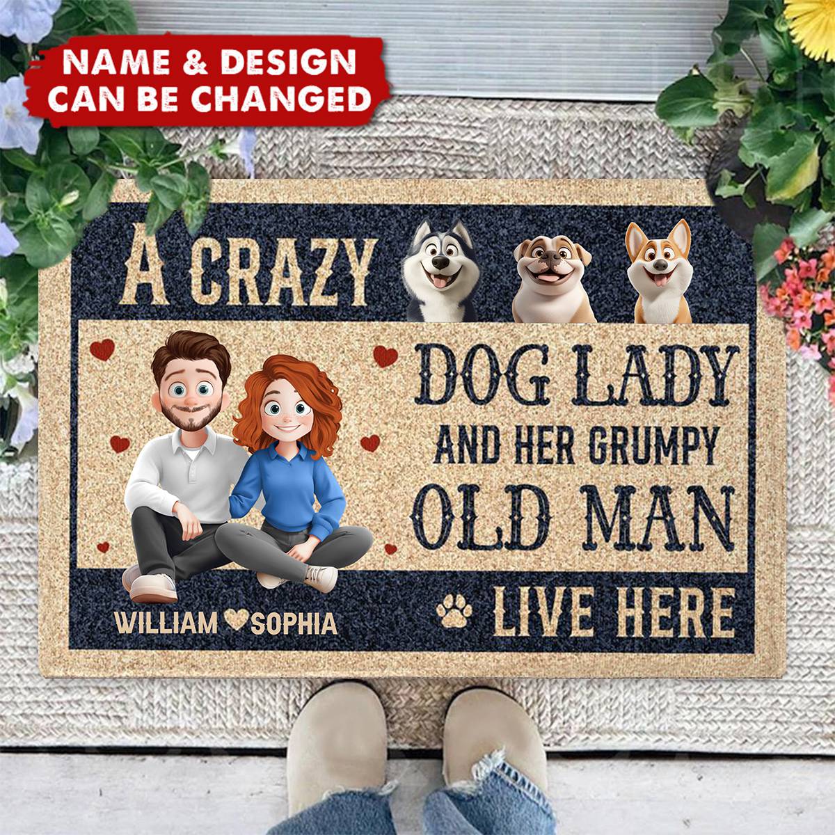 A Crazy Dog Lady And Her Grumpy Old Man - Personalized Doormat