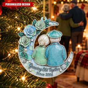 Personalized Growing Old Together Couple Moon Christmas Ornament
