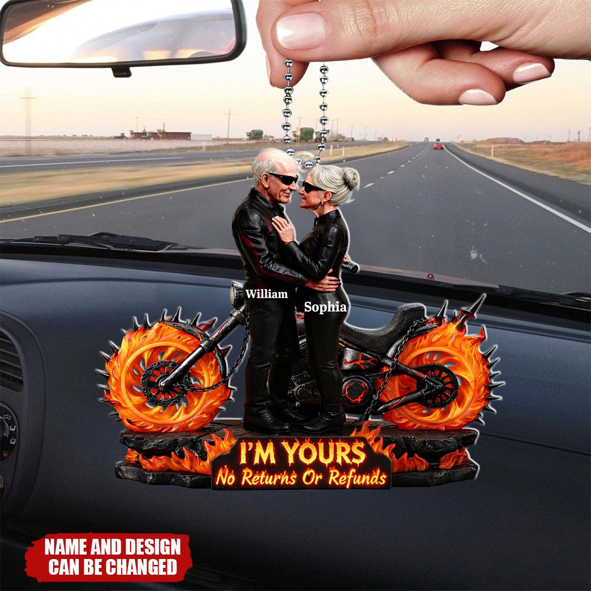 I'm Yours No Returns Or Refunds, Motorcycle And Flames, Car Hanging Ornament