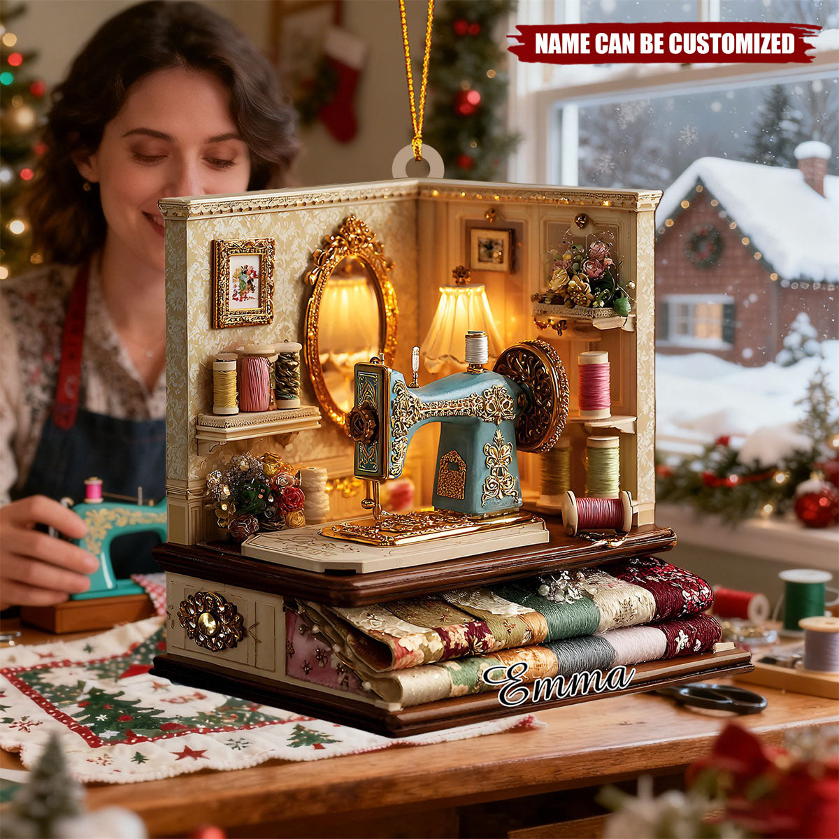 Sewing Machine - Personalized Acrylic Christmas Ornament, Gift For Seamstress & Maker