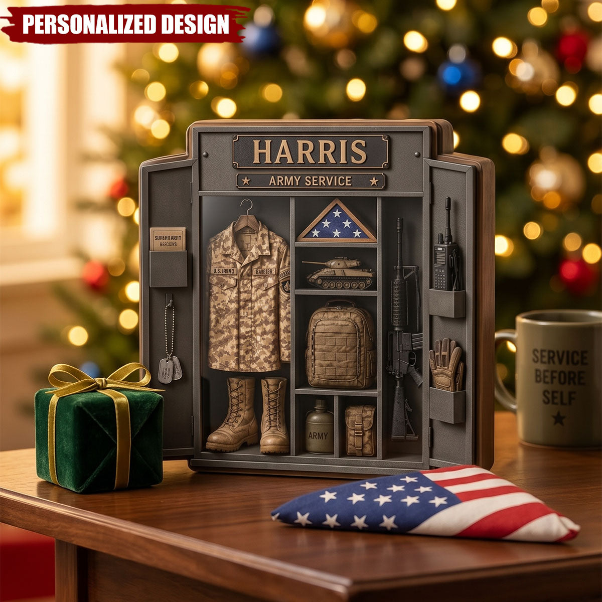 Personalized Military Wooden Block, Custom Name Veteran Memorial Sign