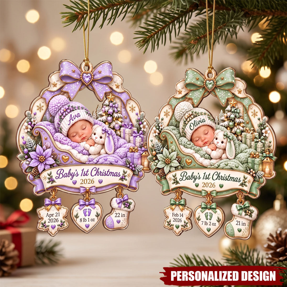 Personalized Baby First Christmas Ornament, Custom Newborn Name Ornament