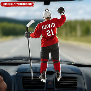 Ice Hockey Keepsake - Personalized Acrylic Car Ornament, Gift For Hockey Player