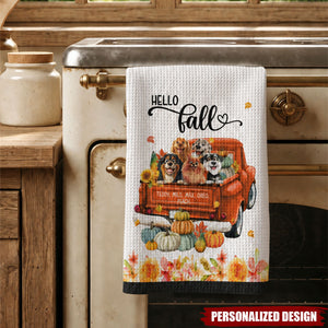 Personalized Hello Fall Dog Kitchen Towel - Custom Dog Names