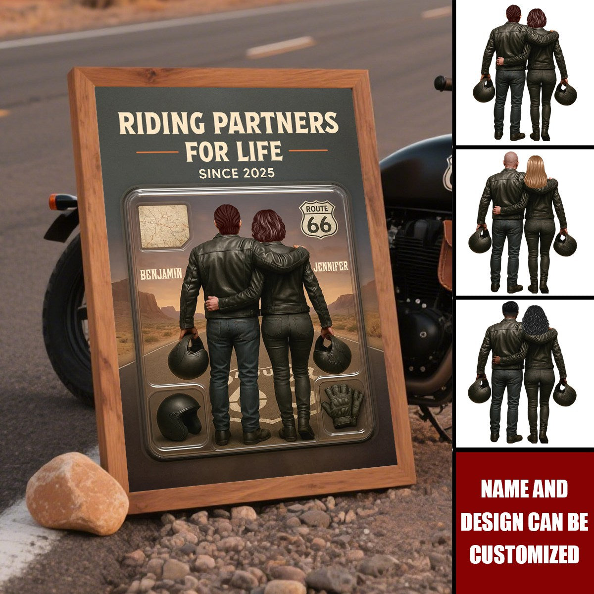 Custom Figure Couple Bikers Riding Partners For Life - Personalized Poster, Gift For Bikers
